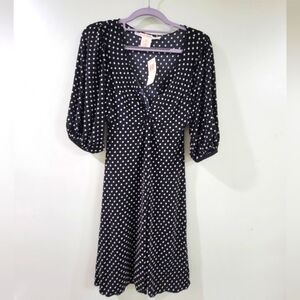 NWT MAX STUDIO POLKA DOT DRESS Fit & Flare Twisted Knot Vneck Xs